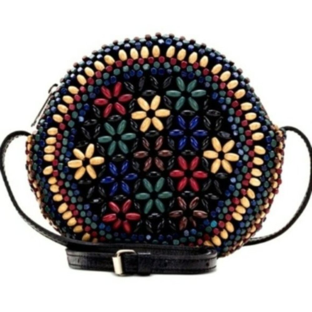 Patricia Nash Leather and Bead Crossbody Bag *MISSING ONE BEAD*